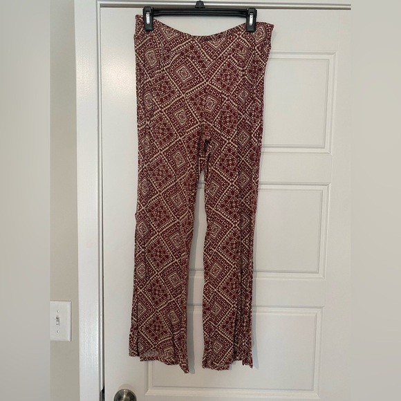 Cato Pants - Cato Women's Wide Leg Pants - Burgundy Geometric Ribbed Boho